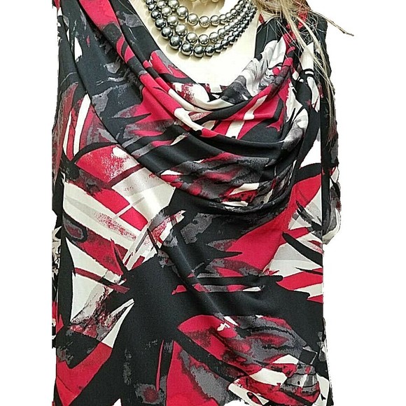 Michael Kors Drape Neck Tunic Size Medium Easy Care Short Sleeve - Picture 2 of 9